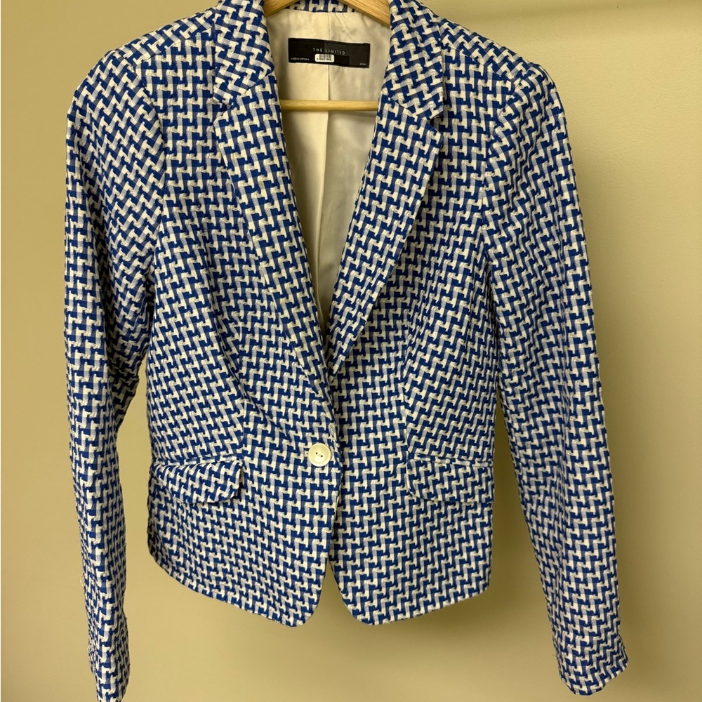 The Limited Blue White Patterned Blazer Small